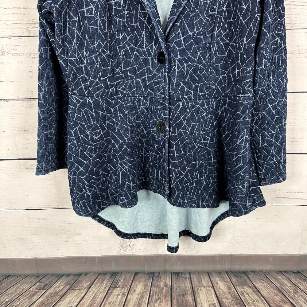 Parsley Sage Jacket Womens Medium Blue Knit Blazer Button Art Relaxed Stretch - Picture 7 of 12